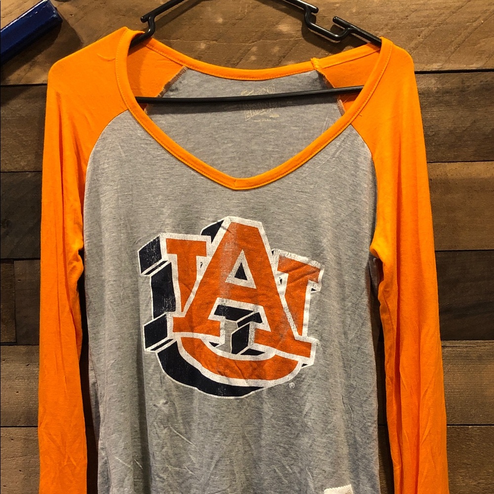 Original Retro Brand Auburn Orange and Gray Long Sleeve Raglan Tee